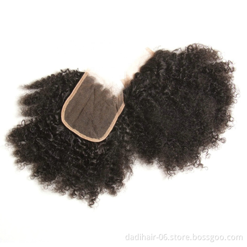 factory price wholesale natural color afro kinky 4*4 remy human hair lace closure for wigs
